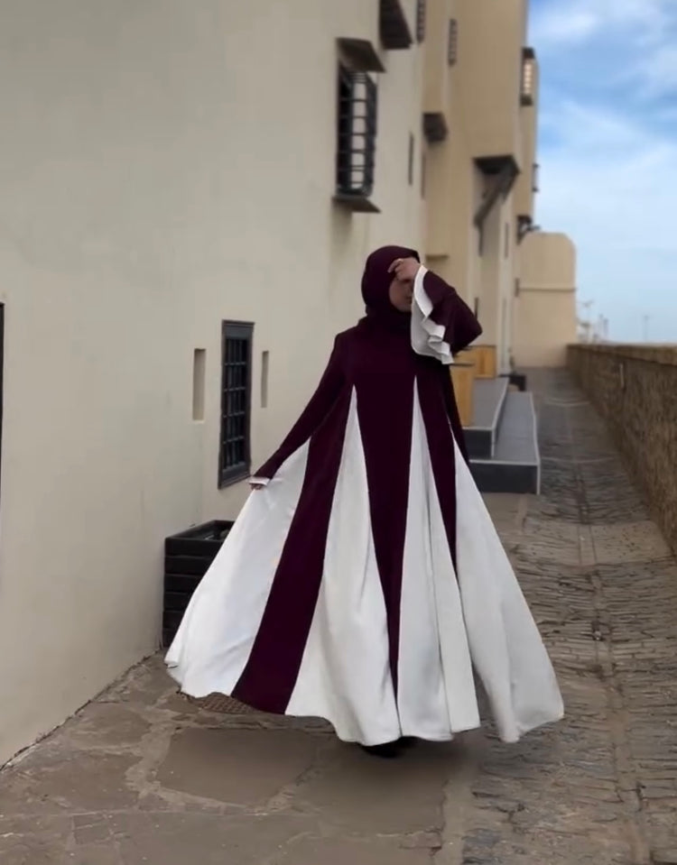 Two-Tone Double Georgette Flared Abaya