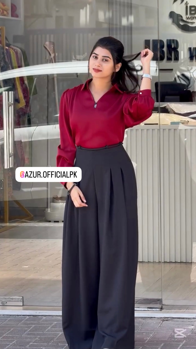 Wide-Leg Pleated Trousers Set