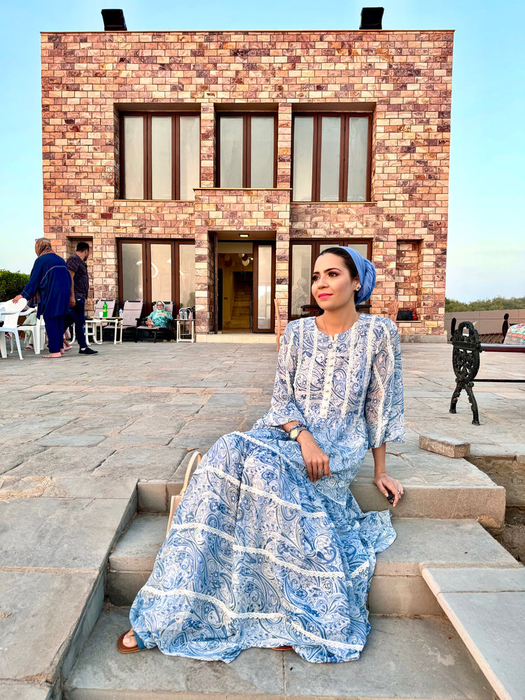 Blue Paisley Chiffon Maxi Dress