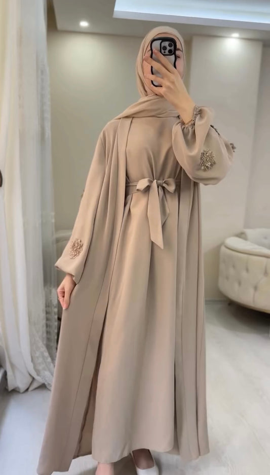Lace Flower Tie-Waist Abaya