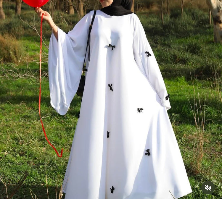 Bow Embellished Double Georgette Abaya