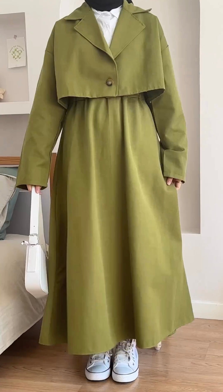 Elegant Cotton Coat Dress with White Shirt