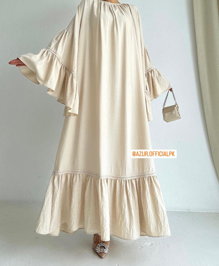 Ruffle Sleeve Linen Maxi Dress
