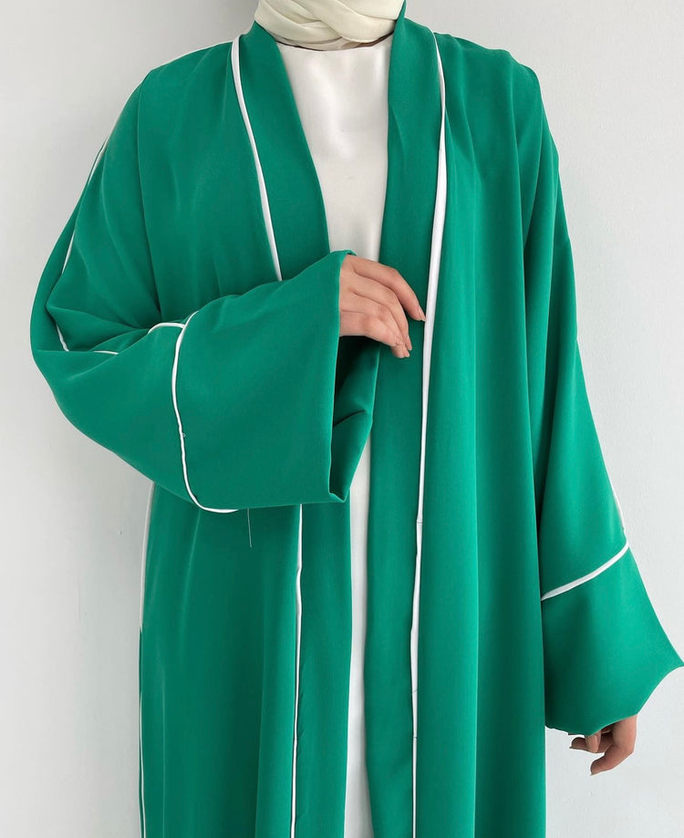 Elegant Contrast-Trim Abaya Set