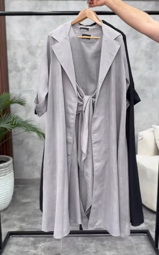 Textured Linen Tie-Front Gown Set