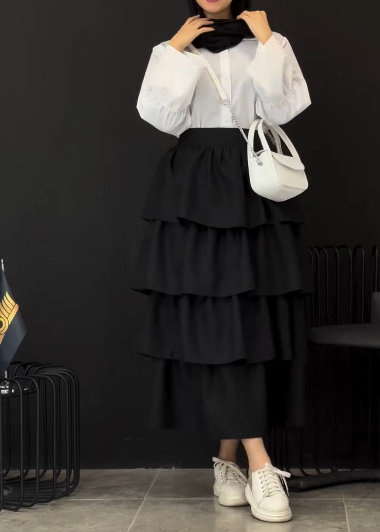 Cotton Tiered Ruffle Maxi Skirt