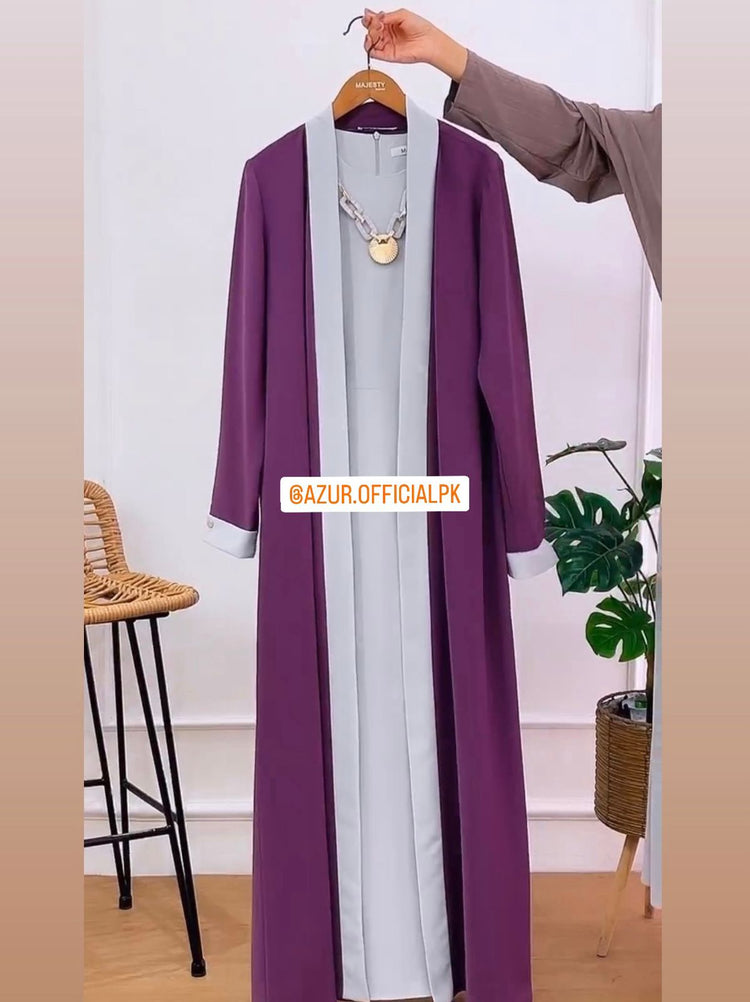 Elegant Contrast Trim Abaya Set