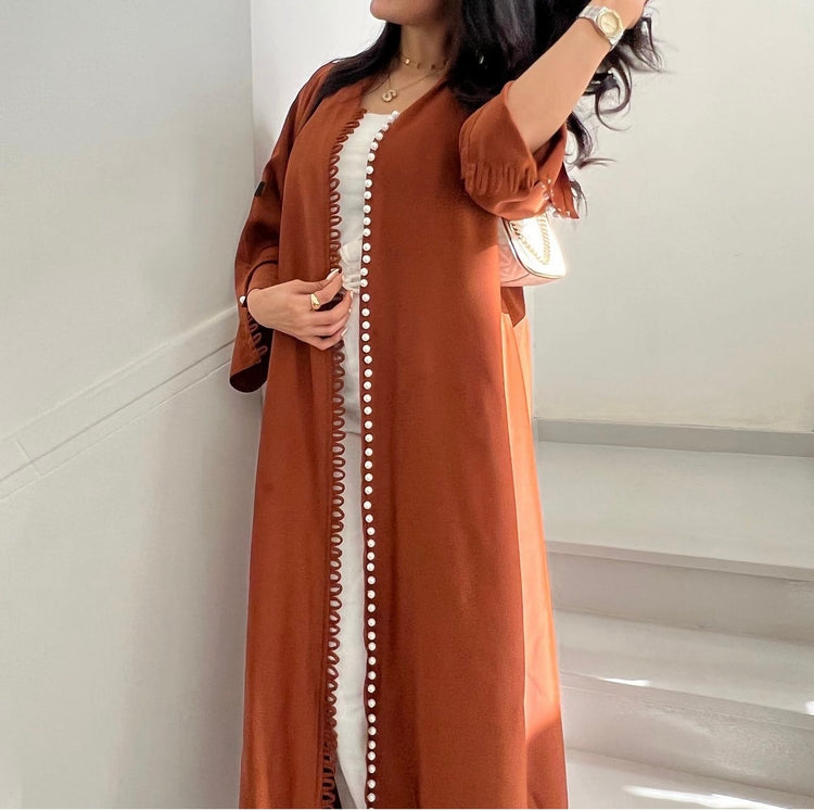 Pearl-Button Double Georgette Gown