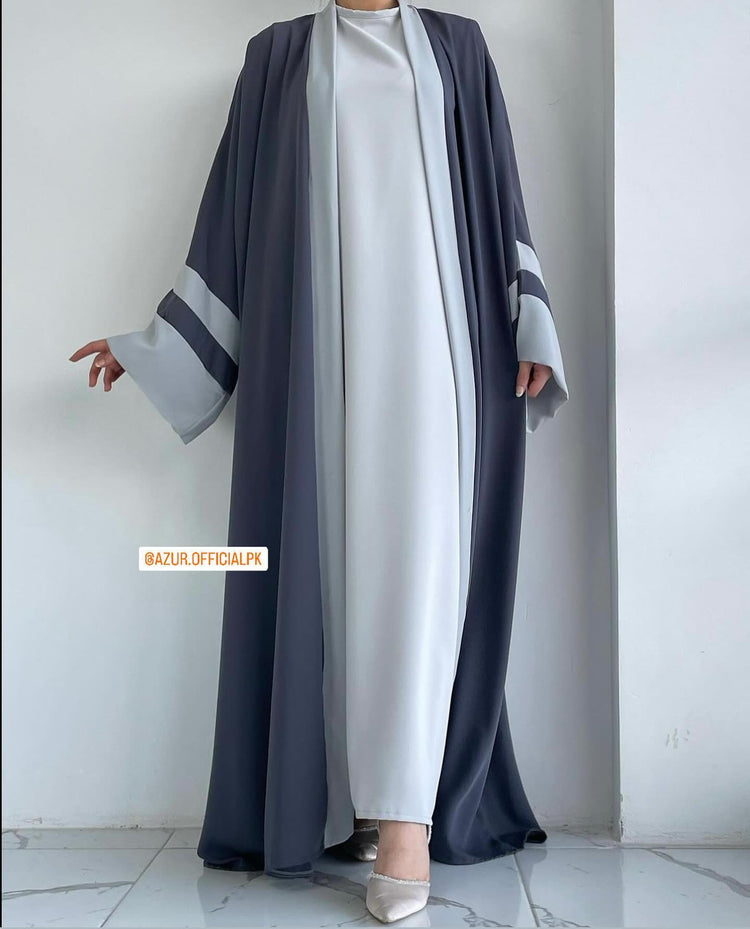 Contrast Trim Double Georgette Abaya Set