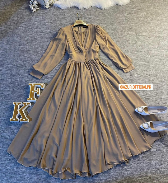 Elegant Pleated Double Georgette Maxi Dress