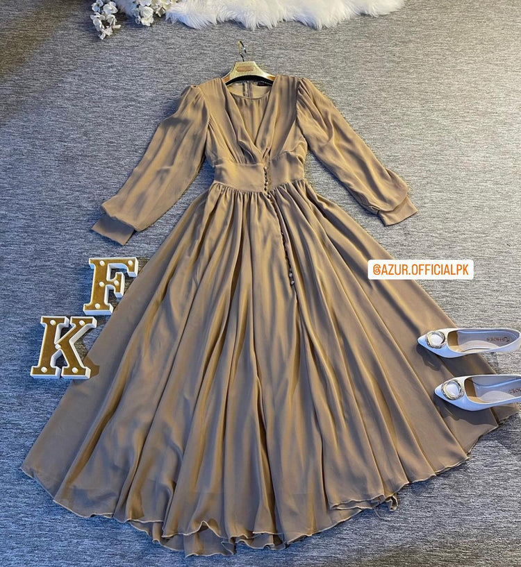 Elegant Pleated Double Georgette Maxi Dress