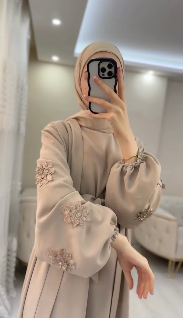 Lace Flower Tie-Waist Abaya