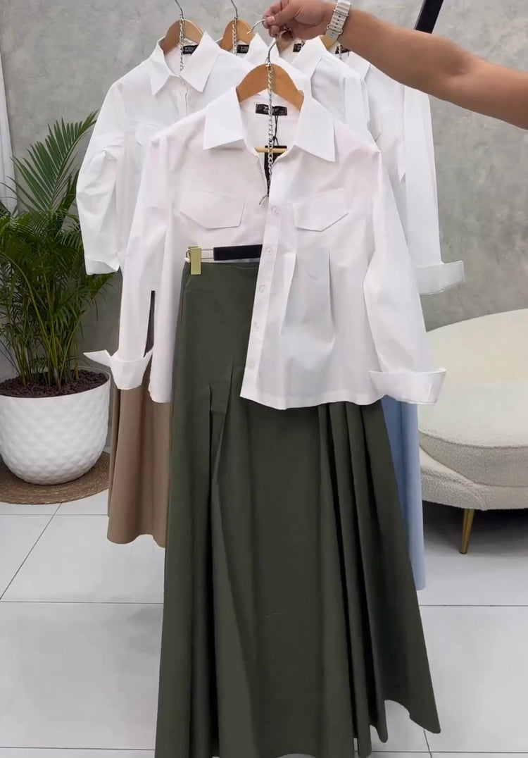 Classic Cotton Shirt & Pleated Skirt Set