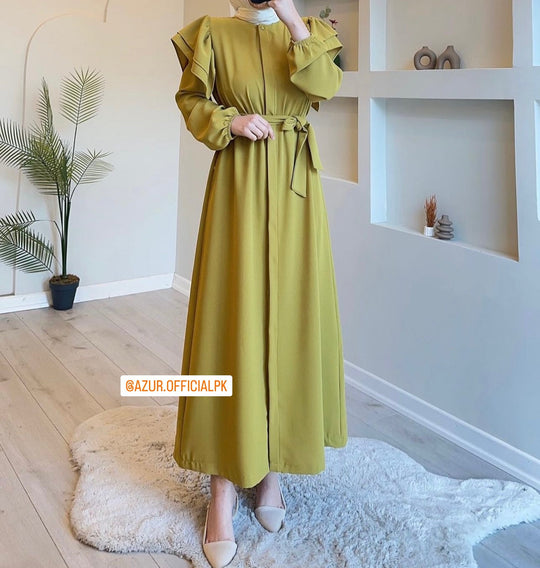 Ruffled Sleeve Belted Maxi Dress