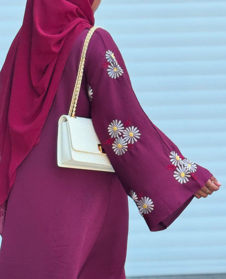 Floral Embroidered Crushed Silk Abaya