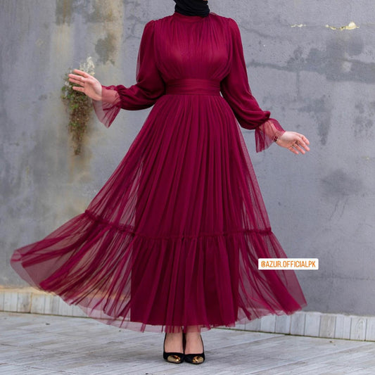 Elegant Pleated Net Maxi Dress
