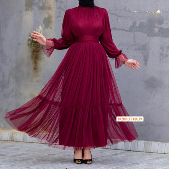 Elegant Pleated Net Maxi Dress
