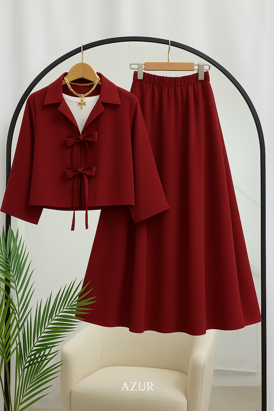 Bow-Tie Jacket & Skirt Set – Double Georgette