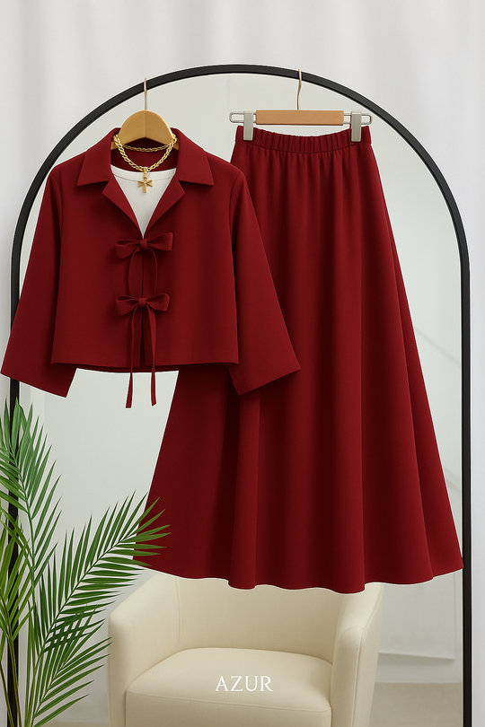 Bow-Tie Jacket & Skirt Set – Double Georgette