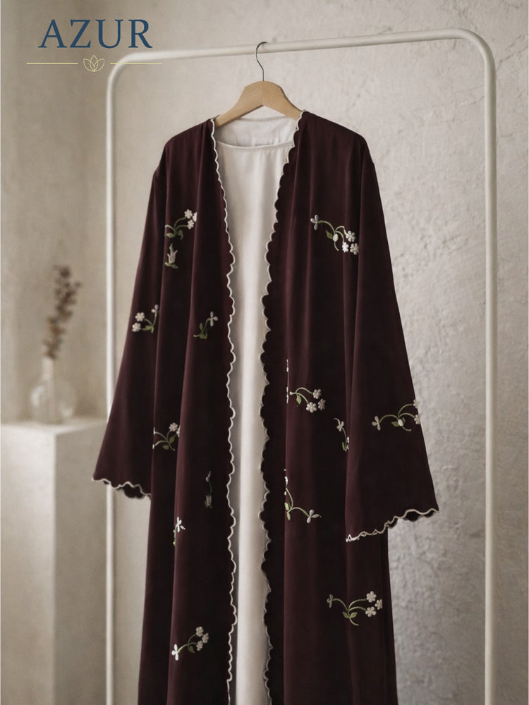 Burgundy Floral Double Georgette Abaya Set