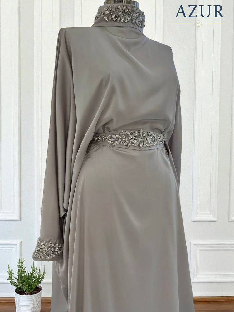 Silk Formal Abaya Gown with Elegant Detailing