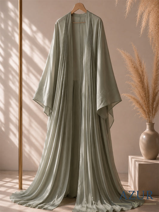Celeste Pleated Abaya Set – Sage Green