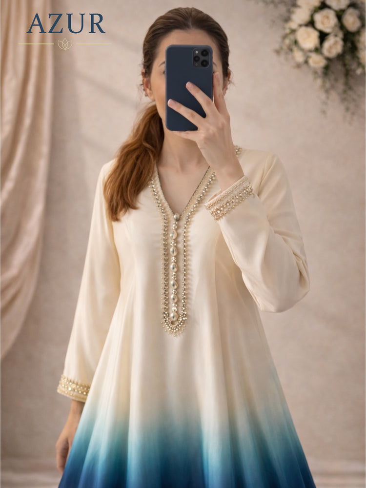 Ombre Pearl Embellished Silk Set