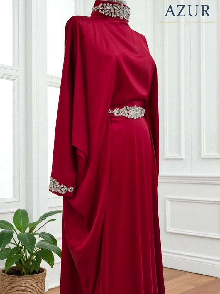 Silk Formal Abaya Gown with Elegant Detailing