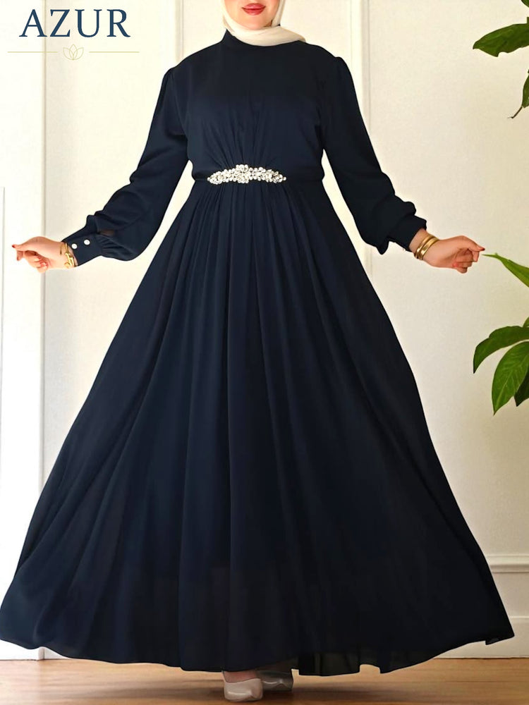 Elegant Double Georgette Maxi Gown with Embellished Waist Detail