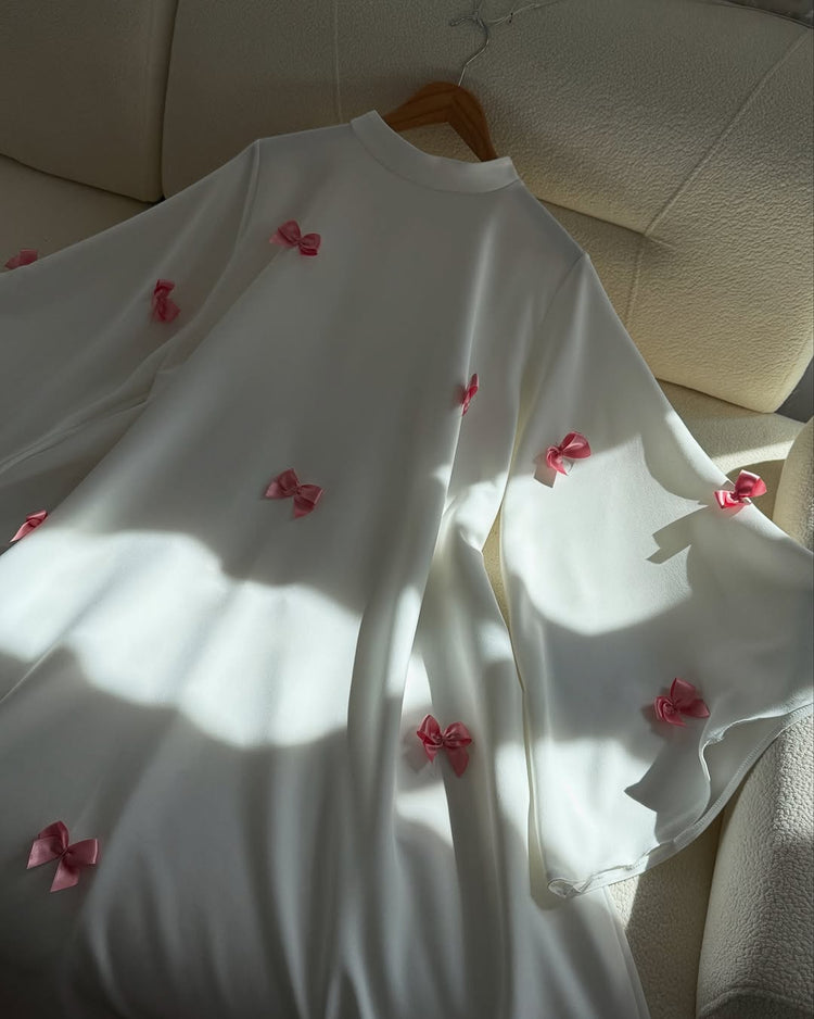 Bow Embellished Double Georgette Abaya