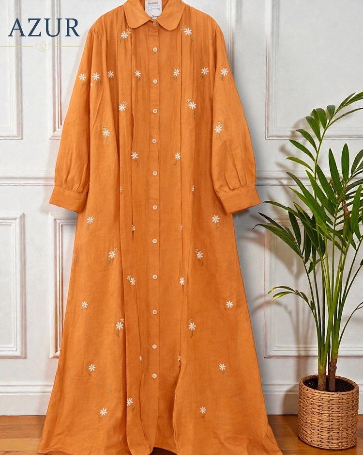 Embroidered Cotton Button-Down Maxi Dress