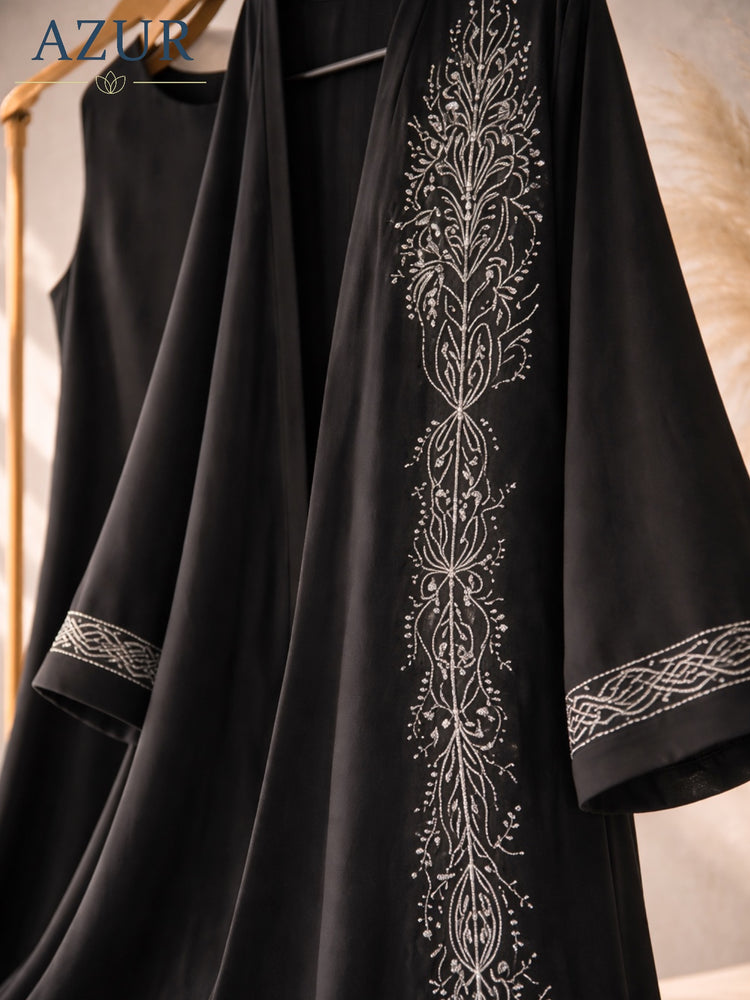 Midnight Ivory Embroidered Abaya Set