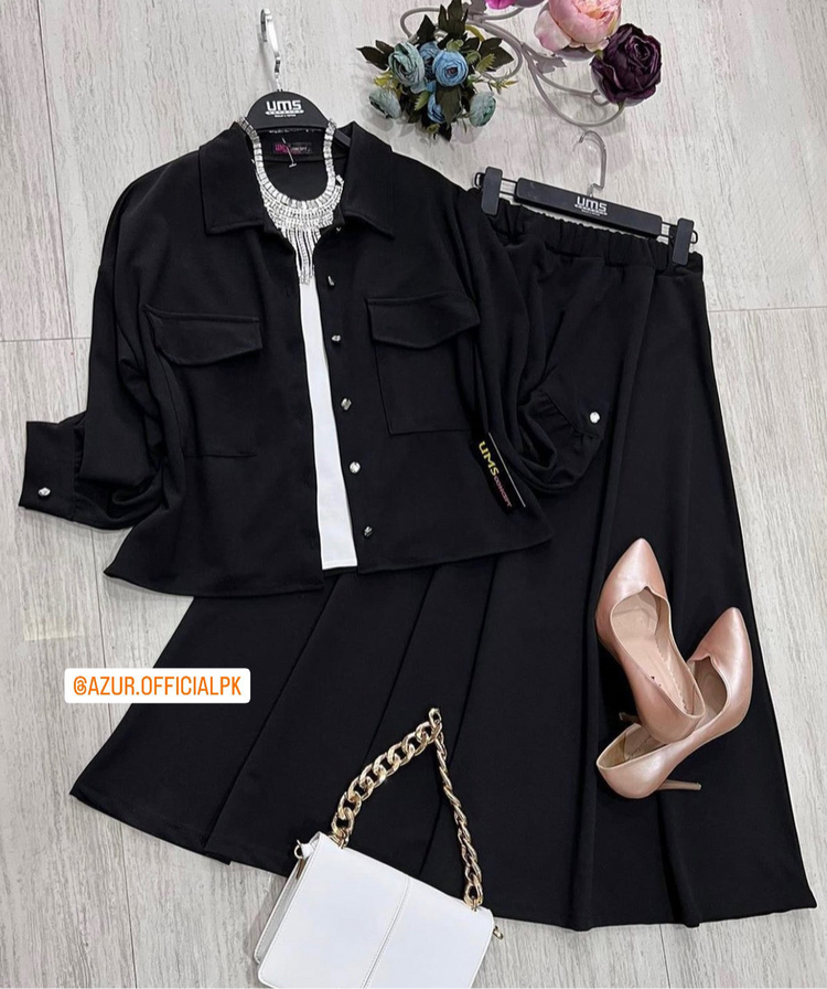 Double Georgette 3-Piece Co-Ord Set (Inner, Shirt & Skirt)