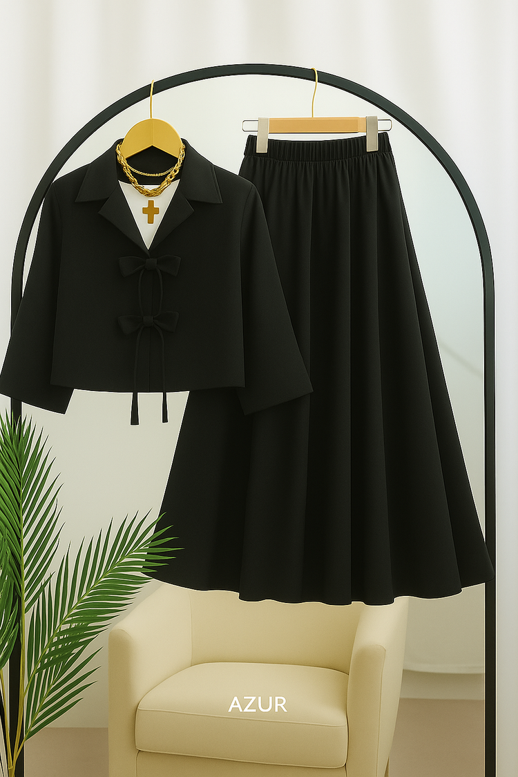 Bow-Tie Jacket & Skirt Set – Double Georgette
