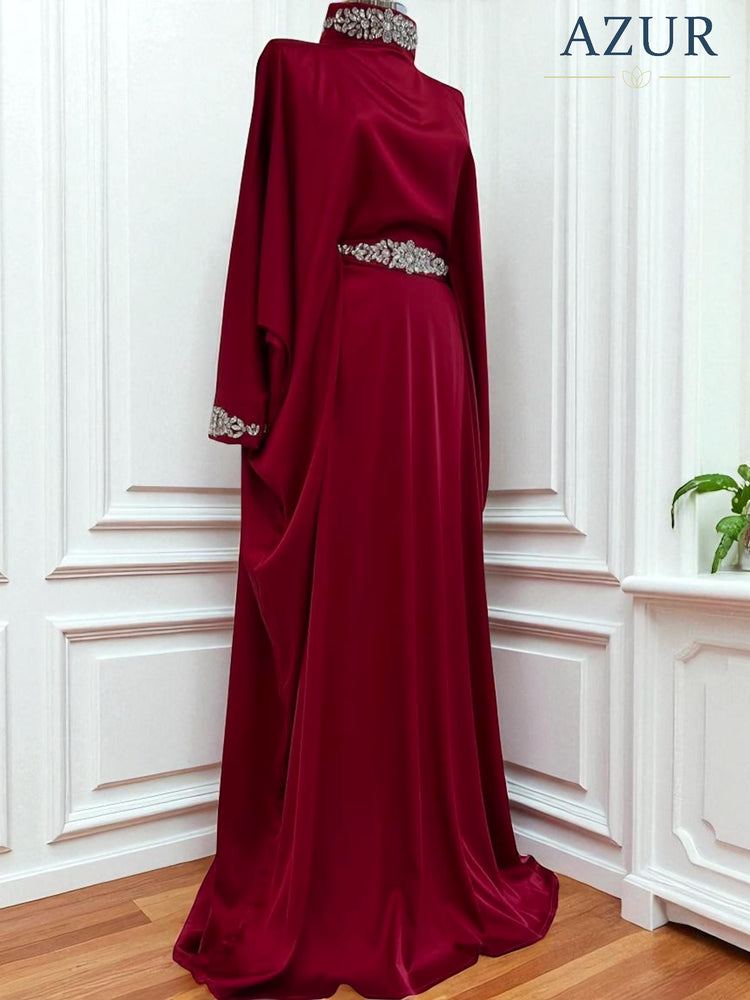 Silk Formal Abaya Gown with Elegant Detailing