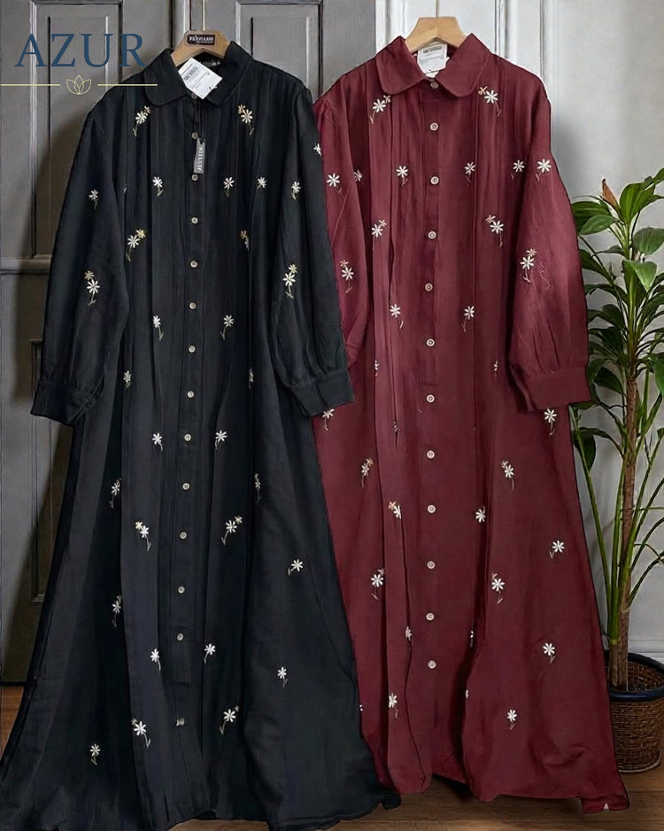 Embroidered Cotton Button-Down Maxi Dress