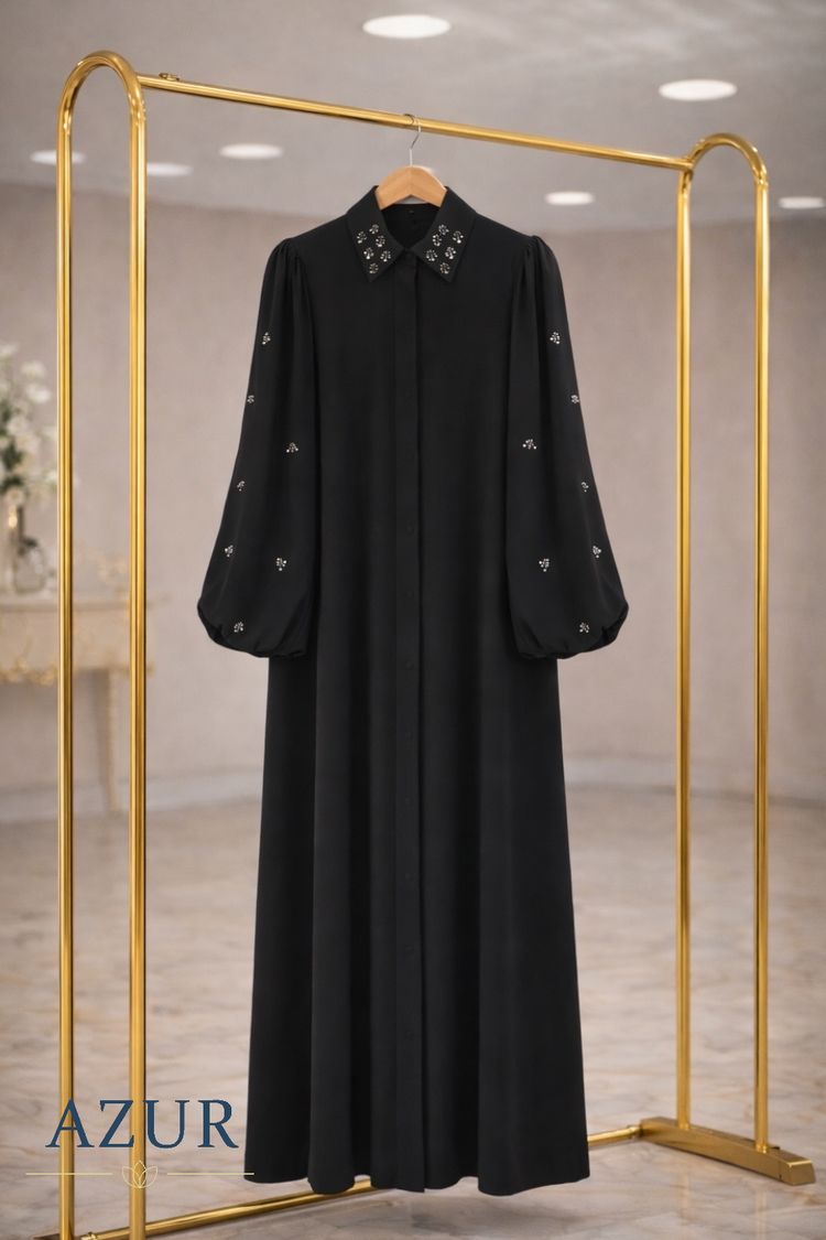 Elegant Crystal Sleeve Abaya – Premium Double Georgette