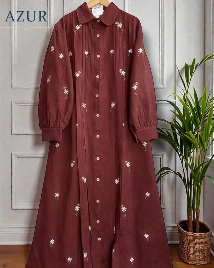 Embroidered Cotton Button-Down Maxi Dress