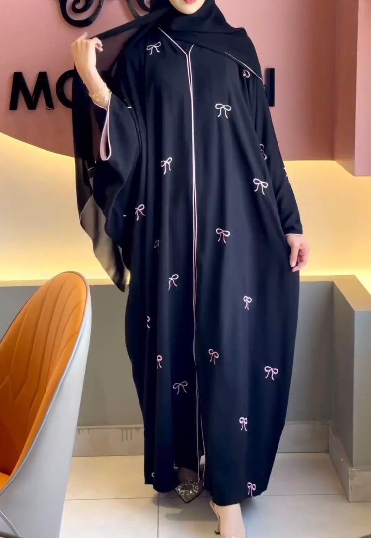 Bow Embellished Open Abaya