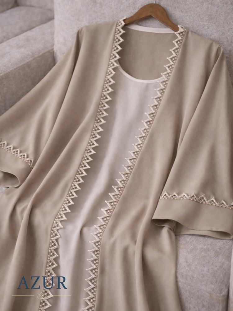 Elegant Double Georgette Abaya Set with Lace Detailing – Inner & Gown