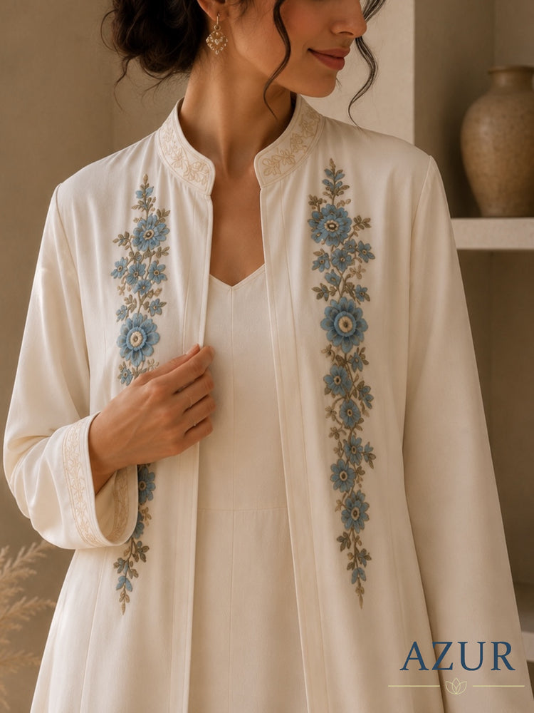 Mist Blue Floral Abaya