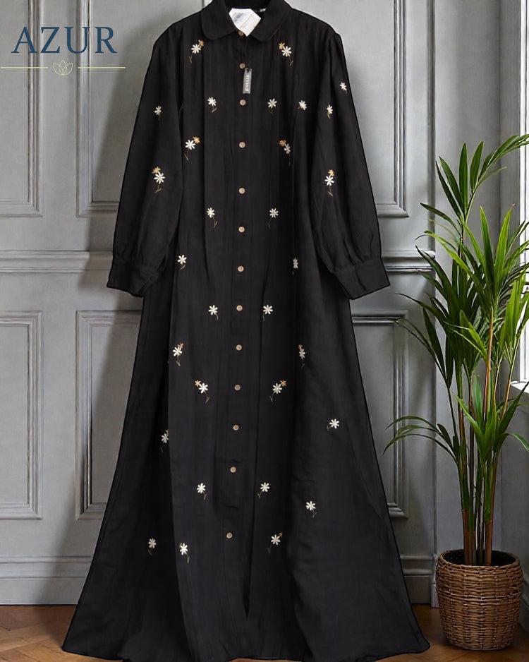 Embroidered Cotton Button-Down Maxi Dress