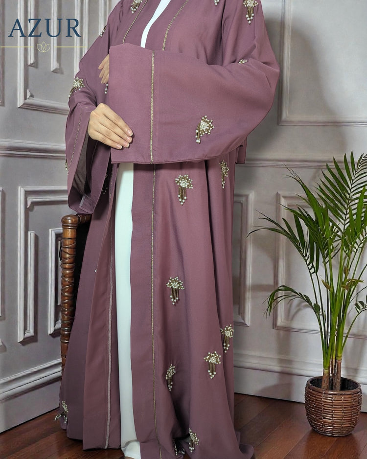 Embellished Double Georgette Open Abaya Set