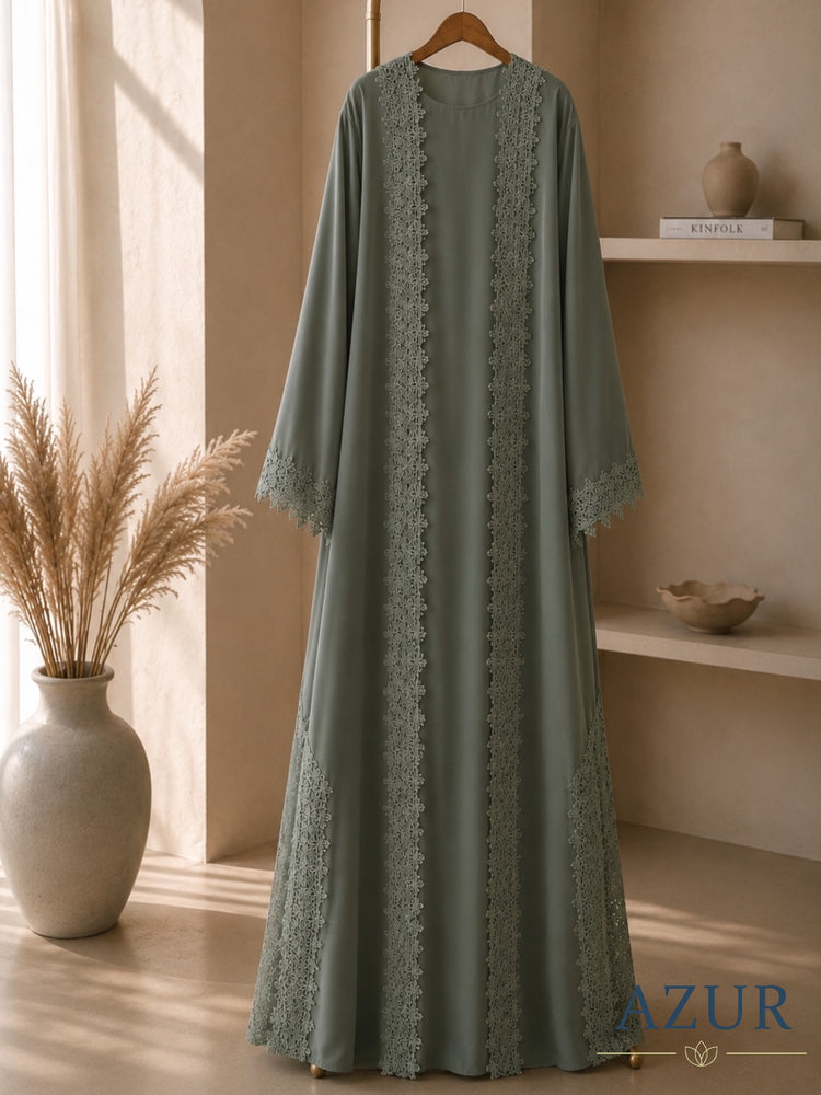 Sage Lace Symphony Abaya Set