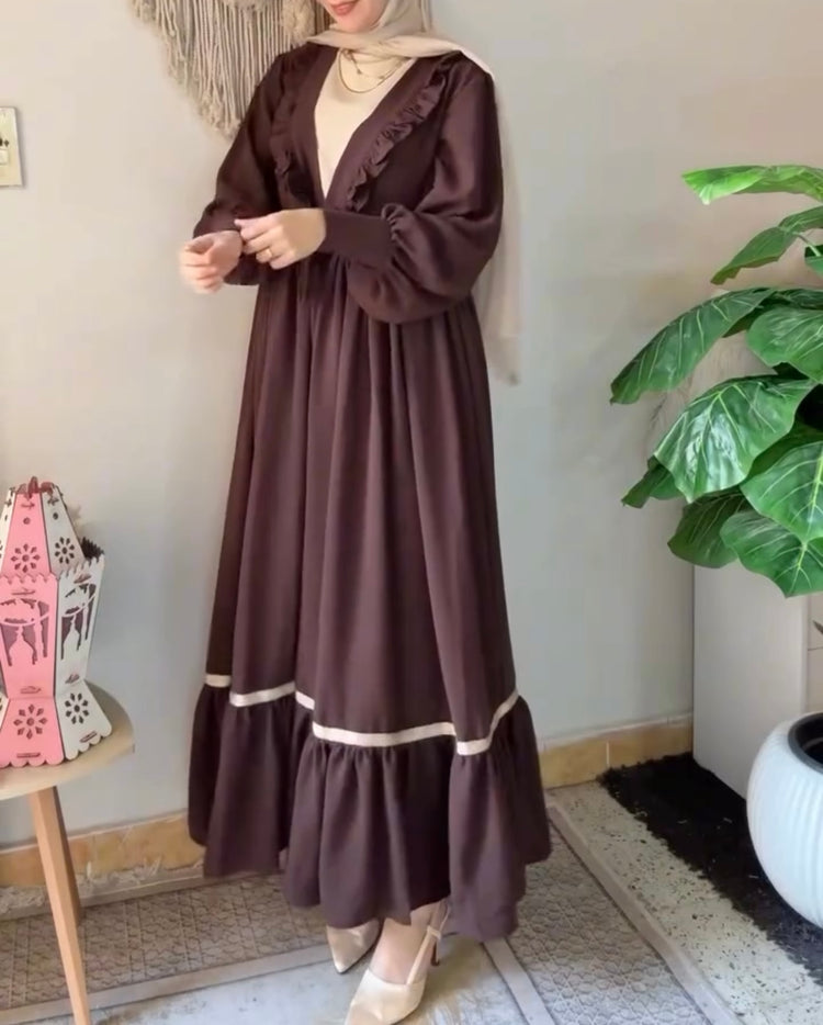 Elegant Ruffle Trim Double Georgette Abaya Set