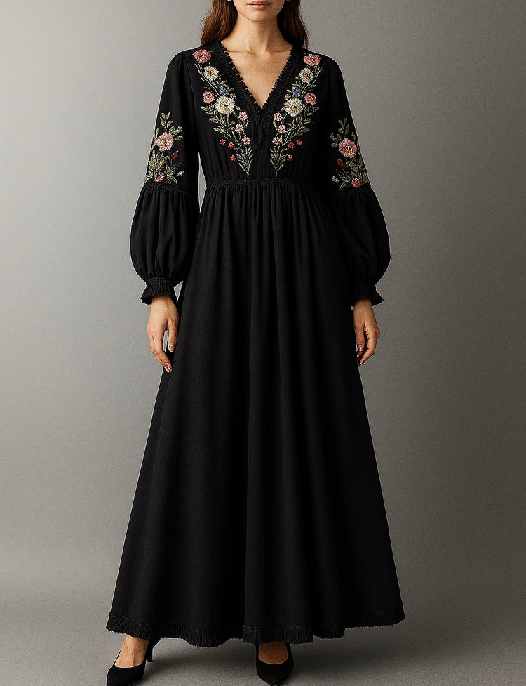 Embroidered Midnight Bloom Maxi Dress
