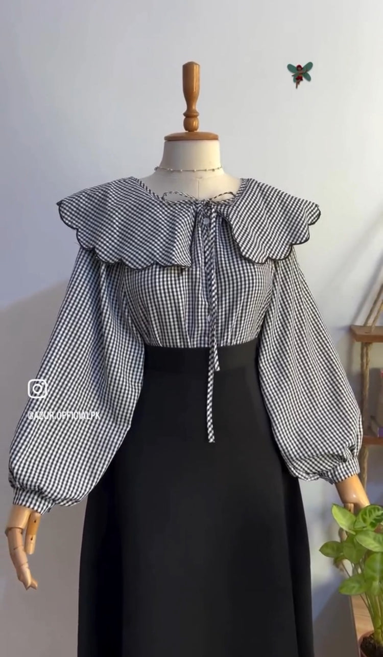 Gingham Chic Blouse & Flowy Skirt Set