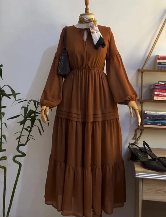 Tiered Flowy Dress with Tie-Neck Detail