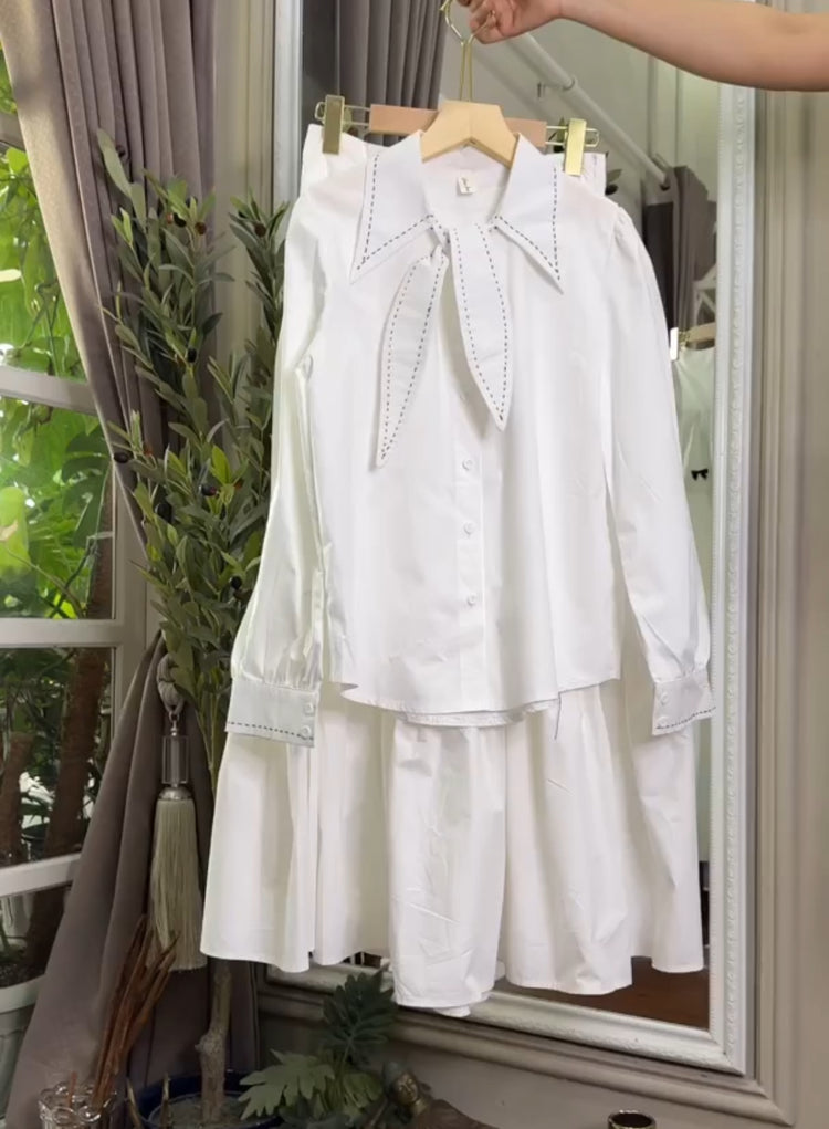 Bow Cotton Shirt & Skirt Set
