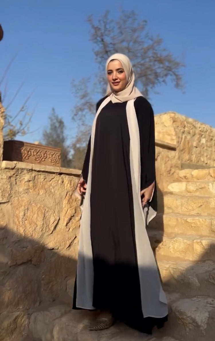 Elegant Contrast Inner Abaya with Flowing Scarf